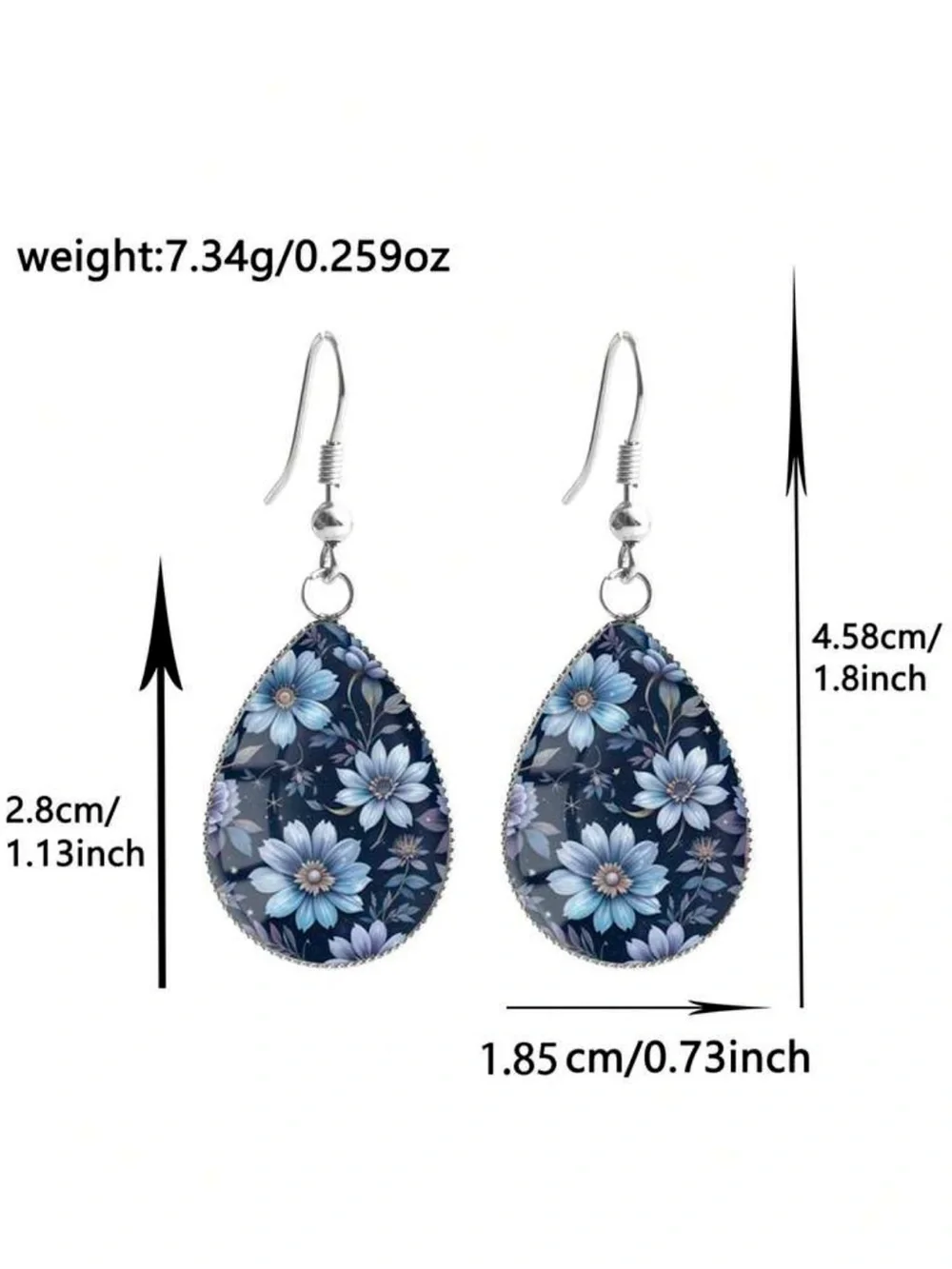 Floral‎ Teardrop Drop Earrings - Blue